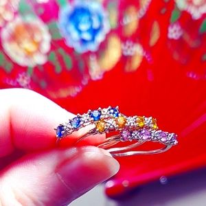 3 10k Gold Stackable Diamond Sapphire Rings
